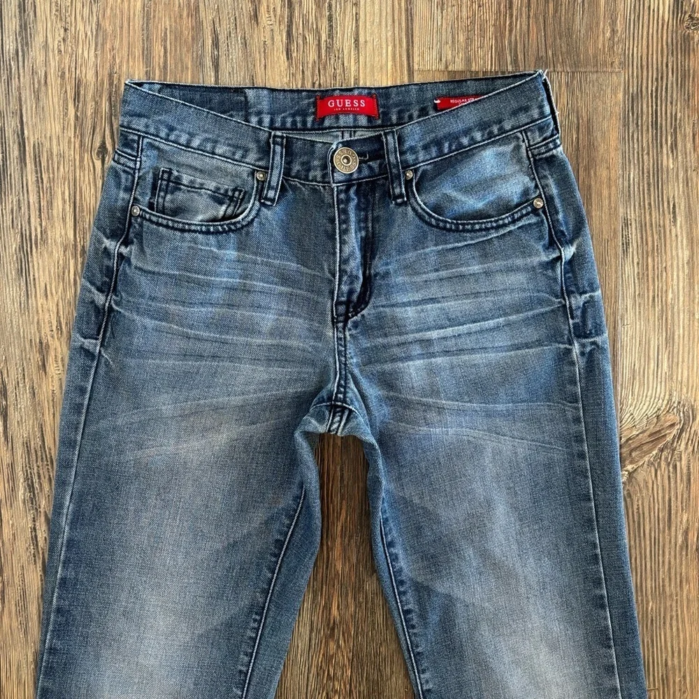 Guess Los Angeles Regular Straight Crescent Fit Blue Denim Jeans Mens 29x30